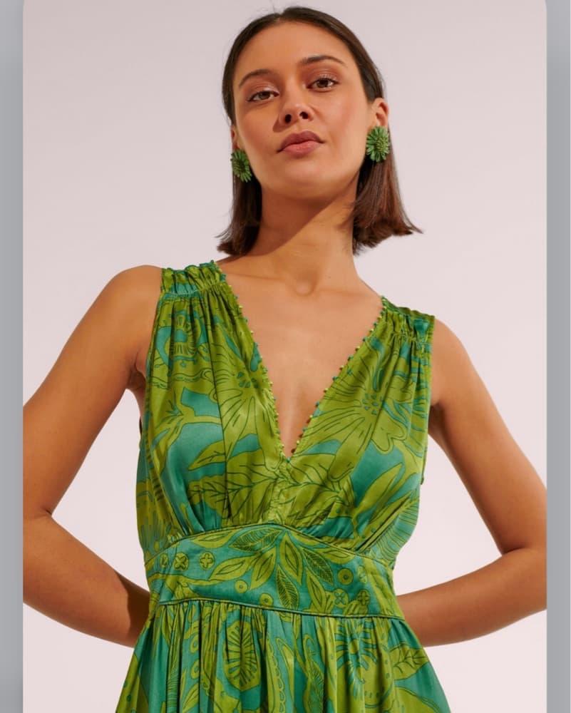 100% Silk Gauguin Green Mini Dressa - Image 3