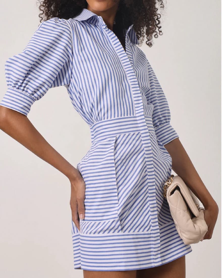 Stylish Striped Puff Sleeve Mini Dress (never worn) - Image 3