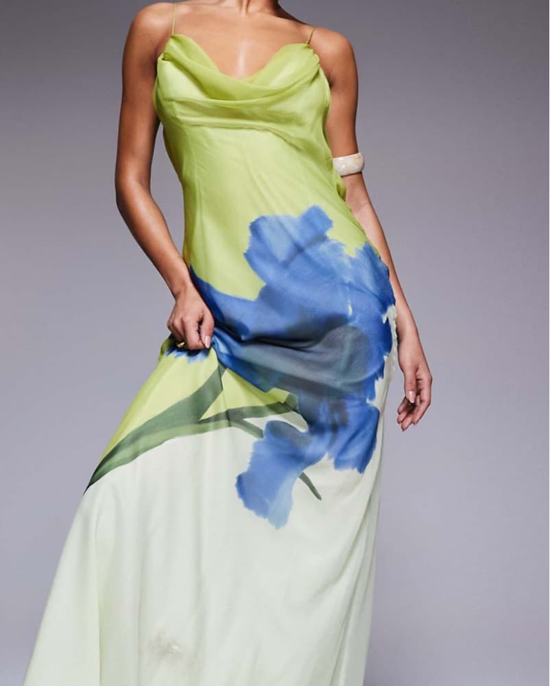 ASOS Green Long Floral Dress - Image 1