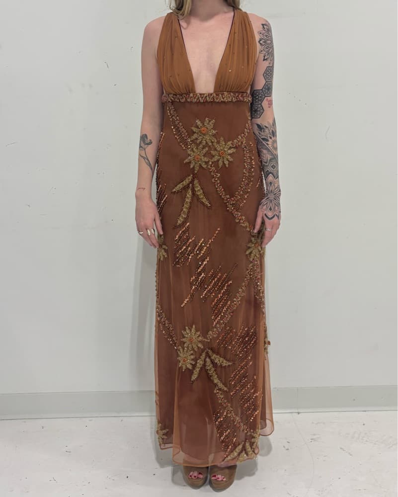 COPPER FLORAL EMBELLISHED GOWN - Image 1