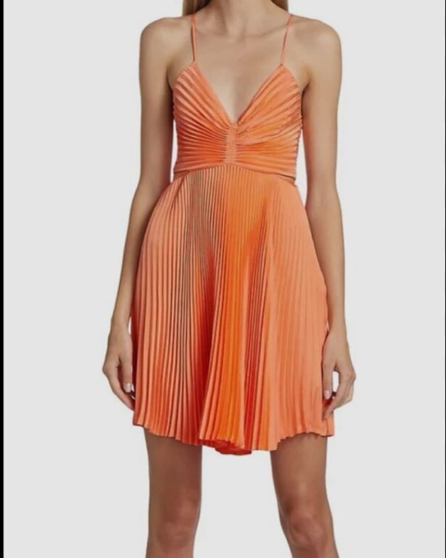 ALC Ari Orange Pleated Cutout Dress - Image 1