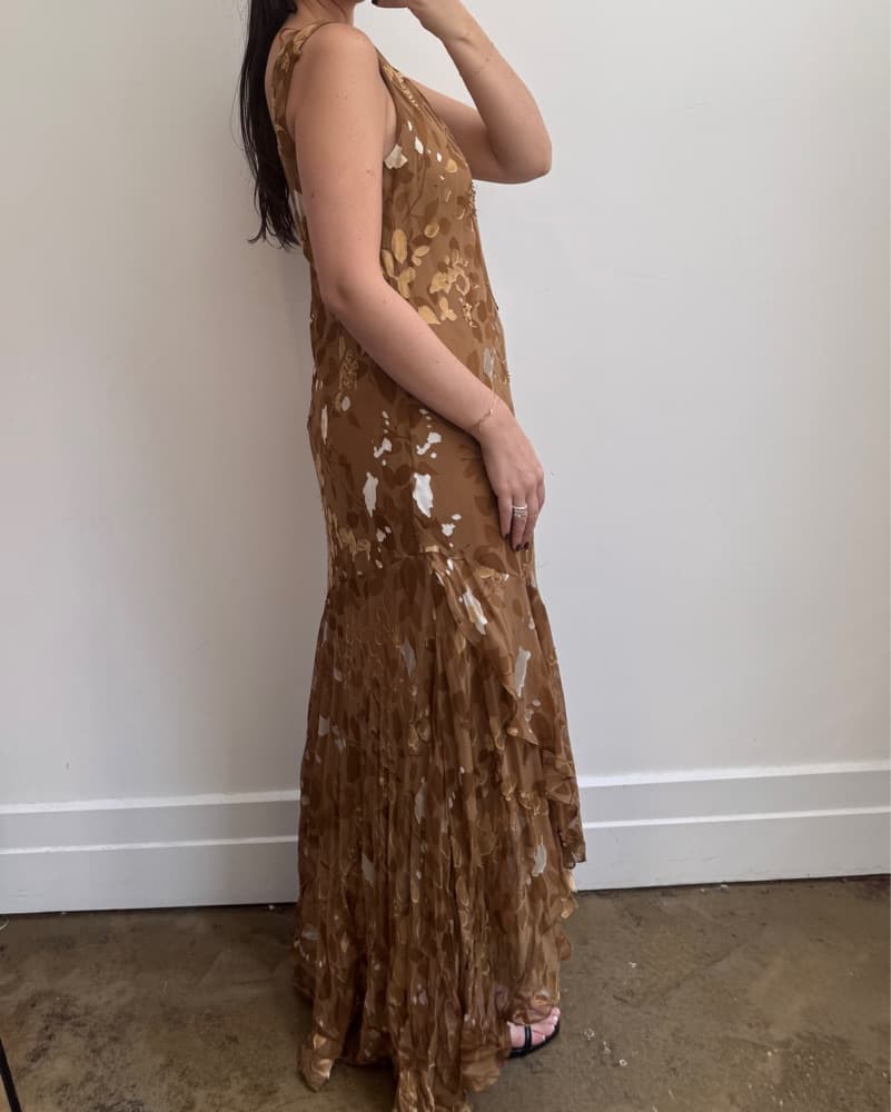 Vintage Tan Fitted Slip Dress Size M - Image 2