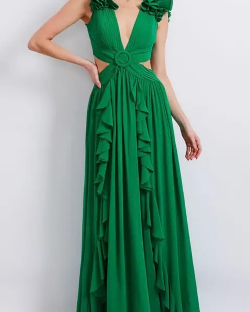 Patbo Emerald Flutter Sleeve Dress  - Image 1