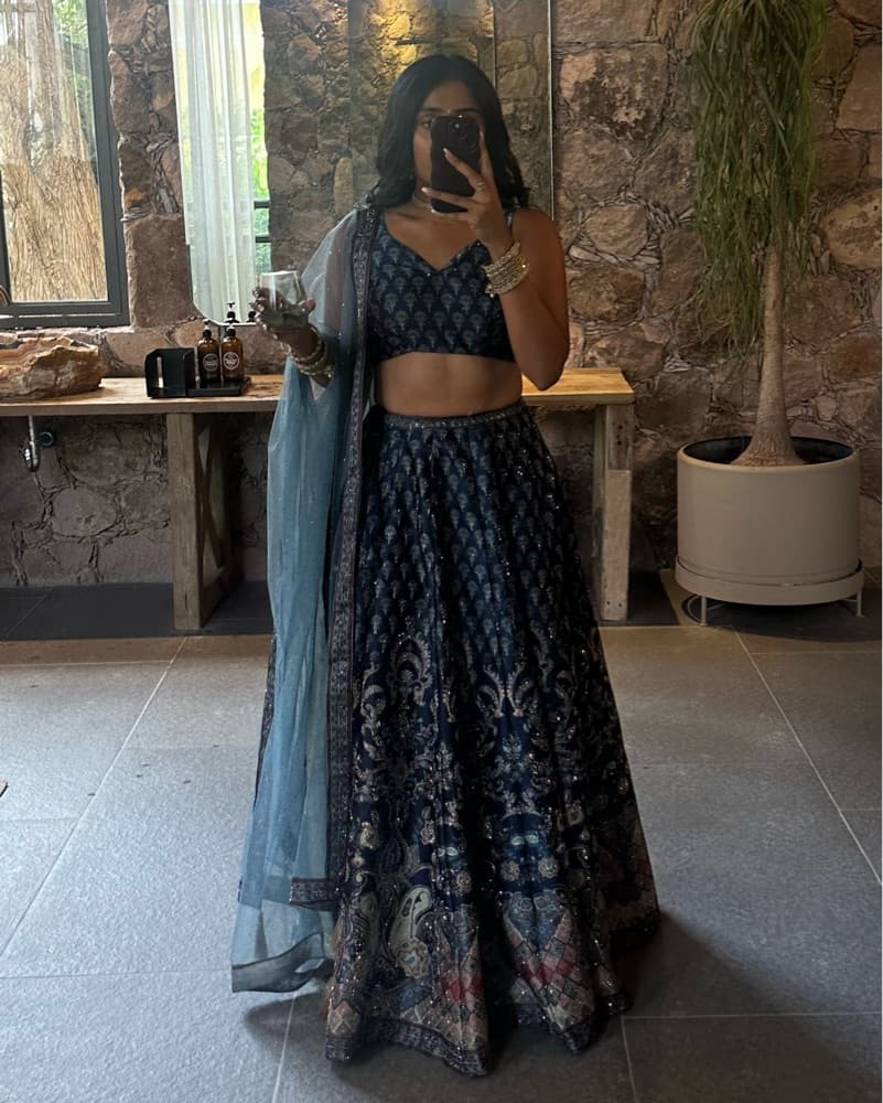 Navy Blue Banarasi Lehenga  - Image 4