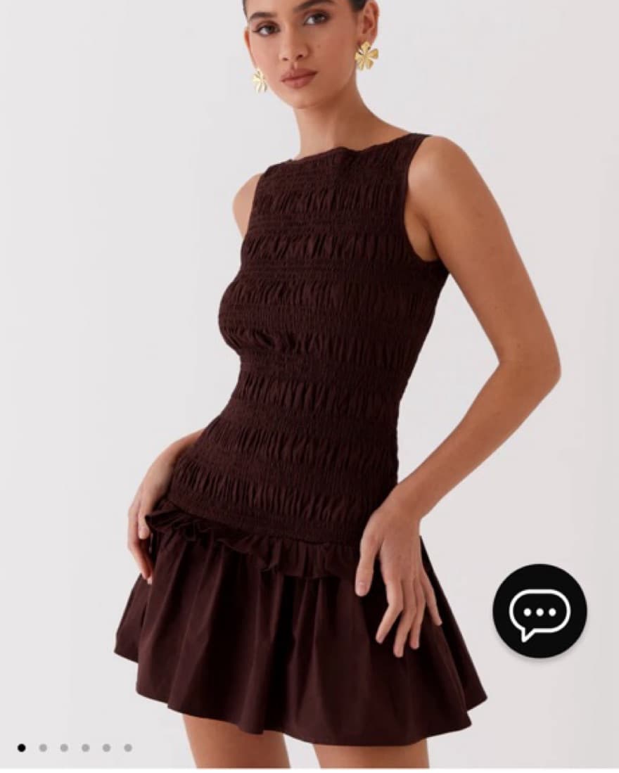 Garden Kisses Shirred Mini Dress - Choco - Image 2