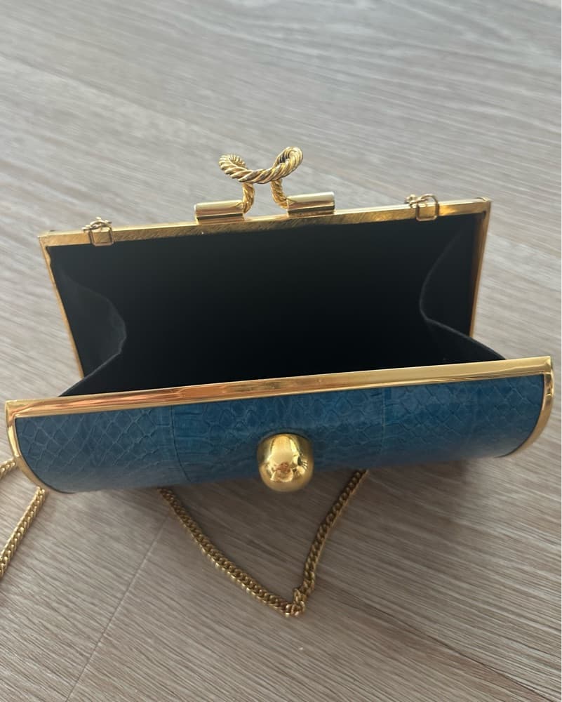 Italian Blue Clutch with Gold Accents - Image 4