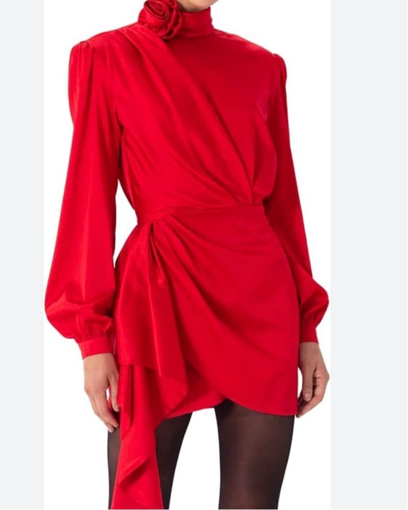 Ronny Kobo red silk dress with flower - Image 2