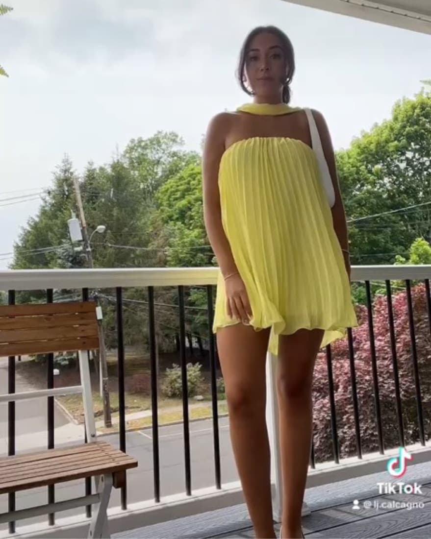 Yellow Strapless Dress With Neck Scarf - Image 2