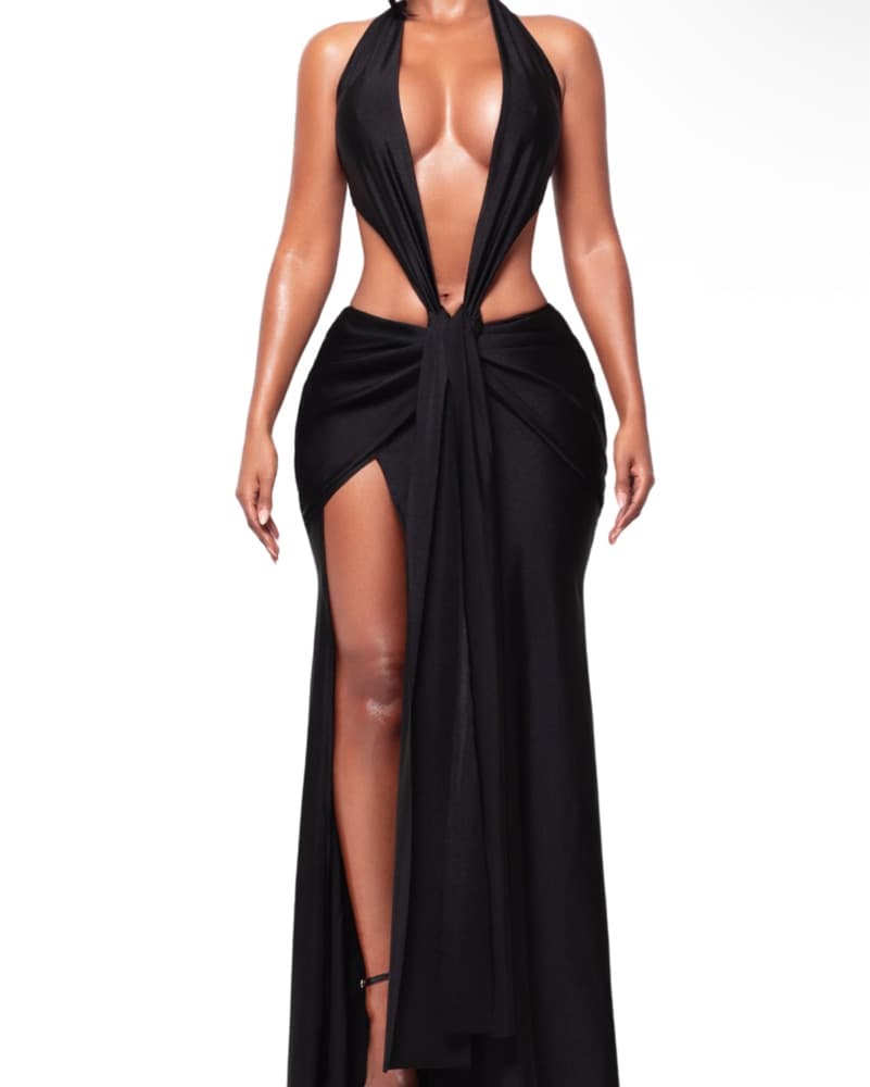 YAGI BELIZE ONYX PLUNGE DRESS - Image 1
