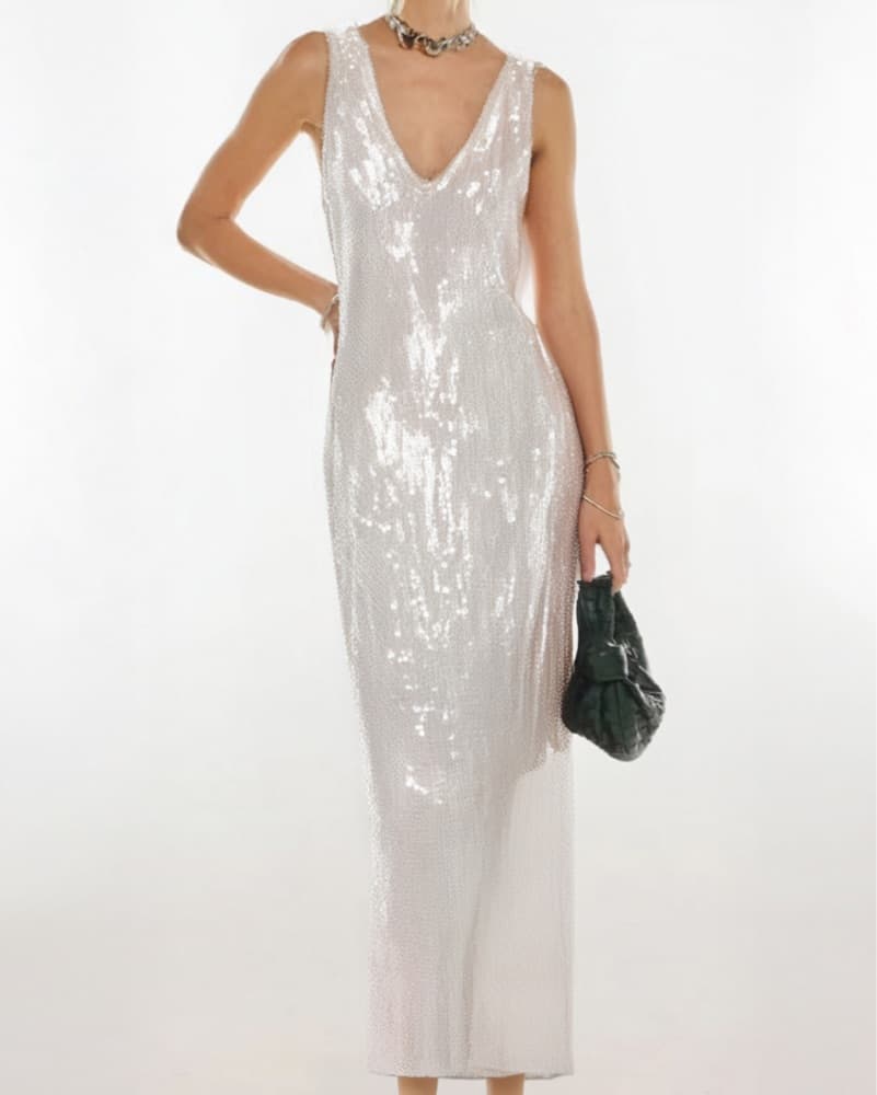 Shimmering Sequin White Maxi Dress - Image 1