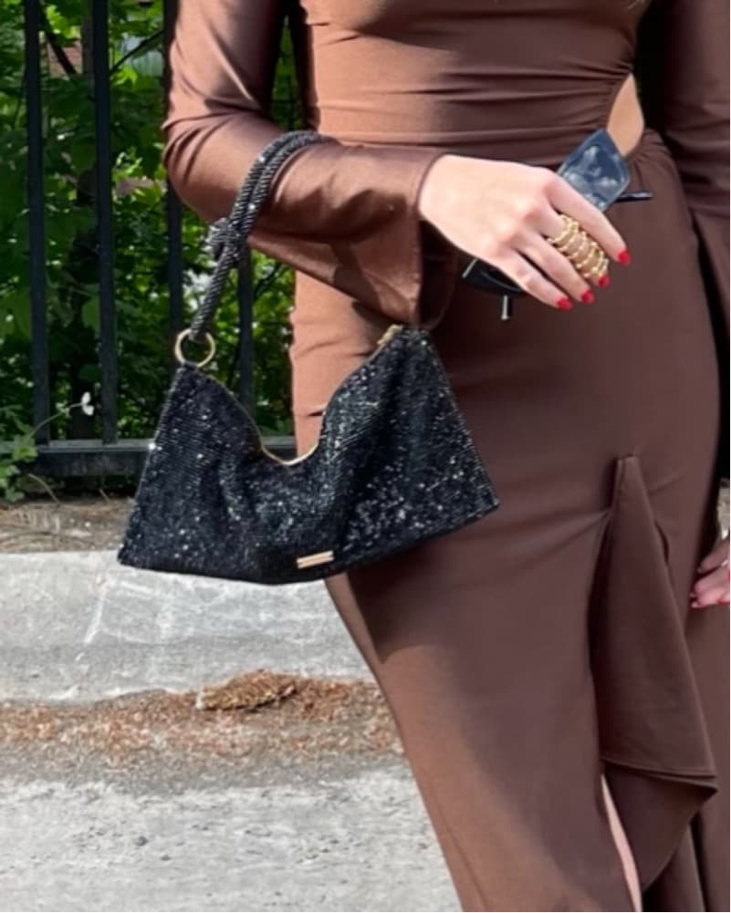 Sparkling Black Sequin Clutch Bag - Image 2