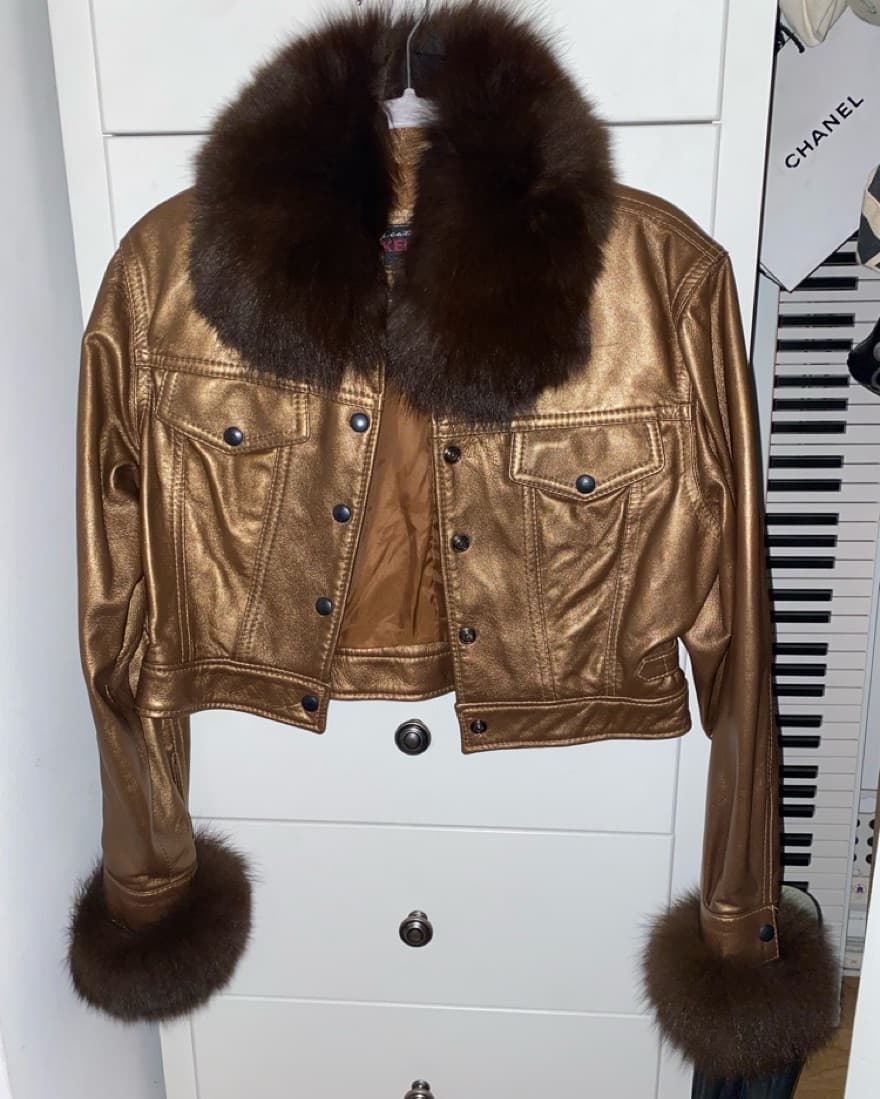 Brown Leather Jacket With Fur Trim - Image 1