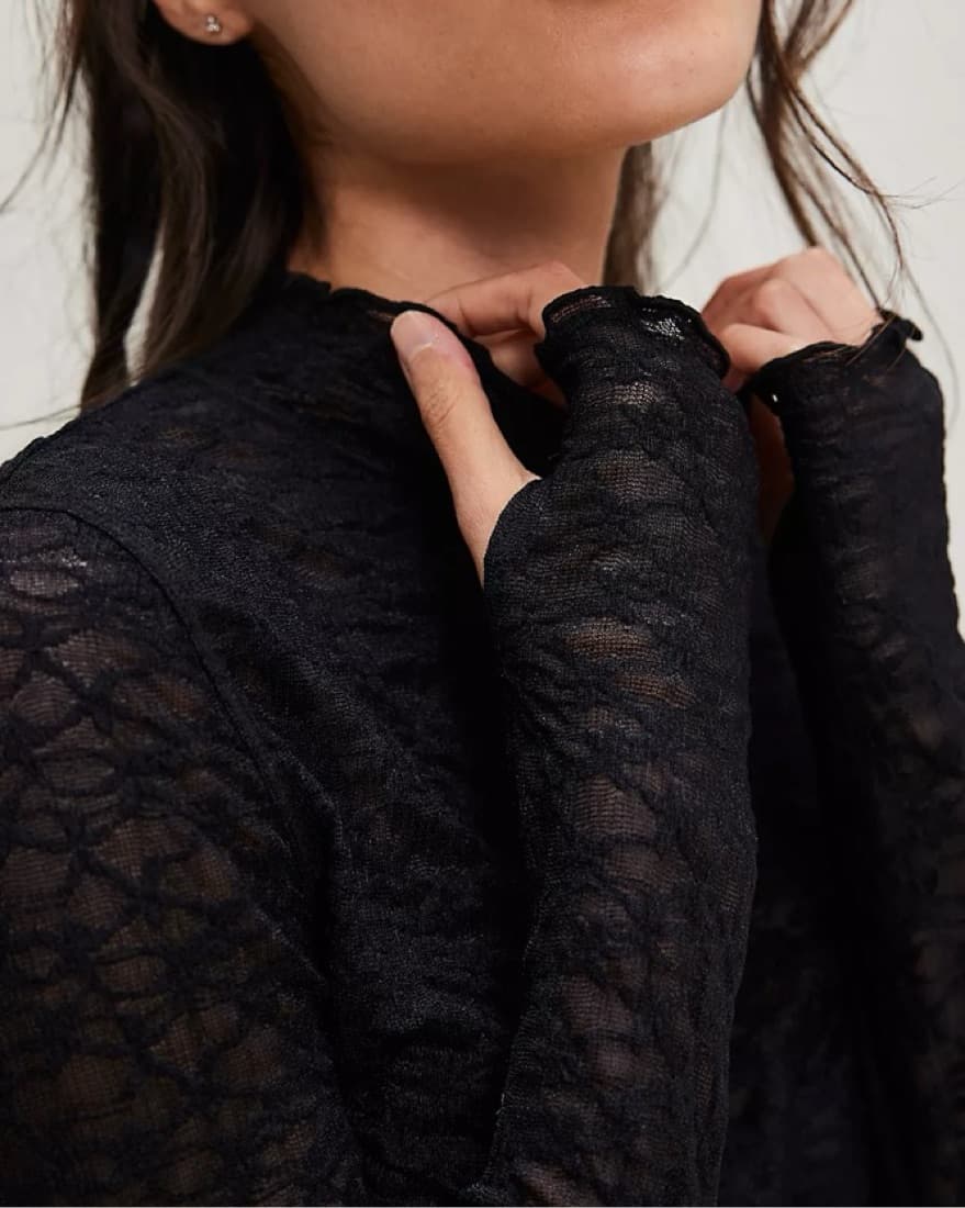 Black Sheer Mock Neck Long Sleeve  - Image 3