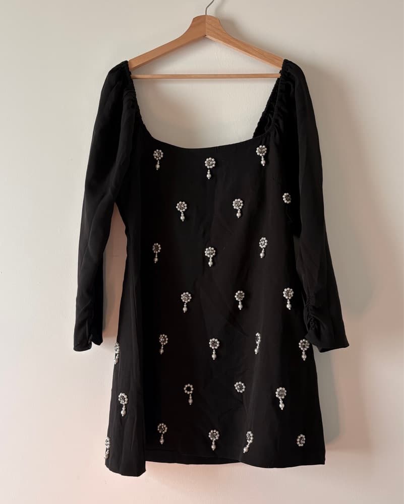 Stunning Black Embellished Mini Dress - Image 3