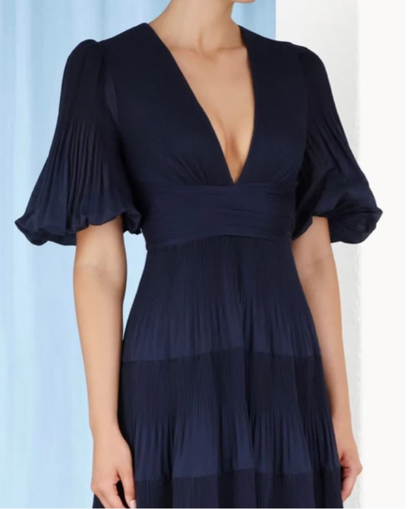 Zimmermann Navy Pleated Midi Dress - Image 3