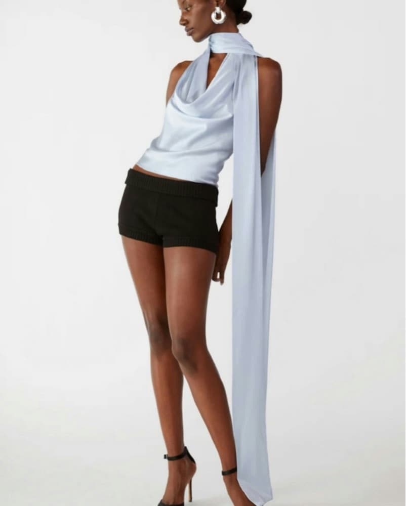 Orseund Iris Cowl Neck Halter Top Blue - Image 1
