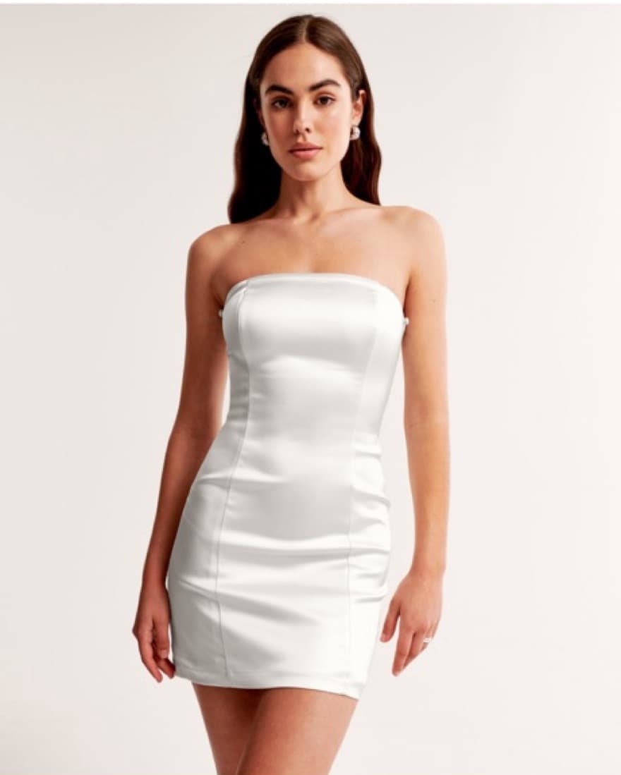 White Off-Shoulder Satin Dress - Image 5