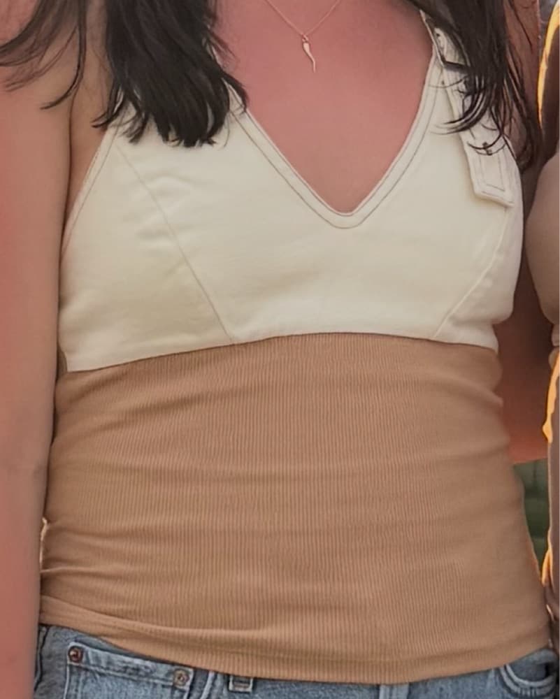 Cream Ribbed Crop Top and Tan Set - Image 2