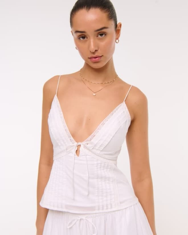 White Tie Front Lace Top - Image 1