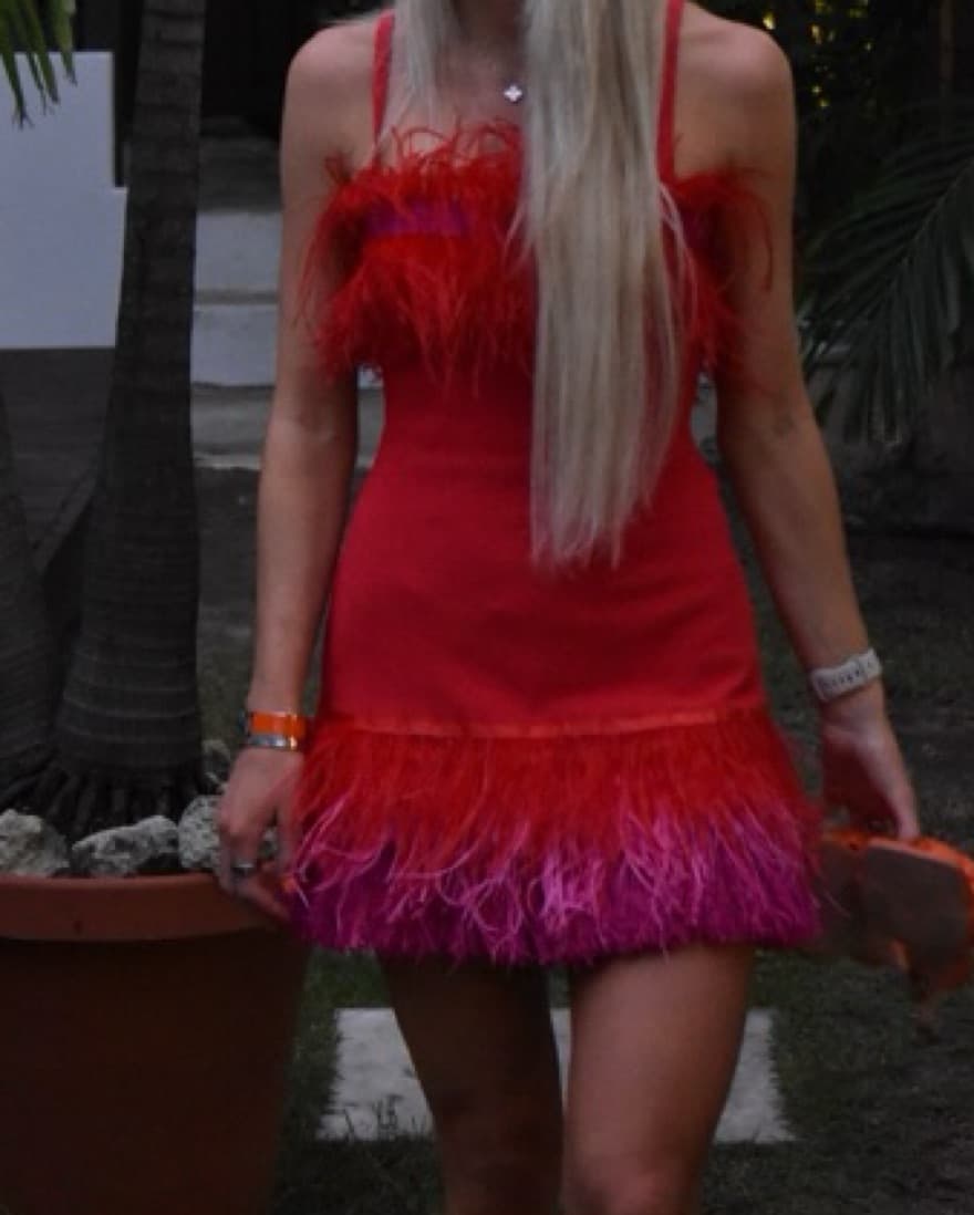 Staud Etta Feather Dress Pink/Orange - Image 3