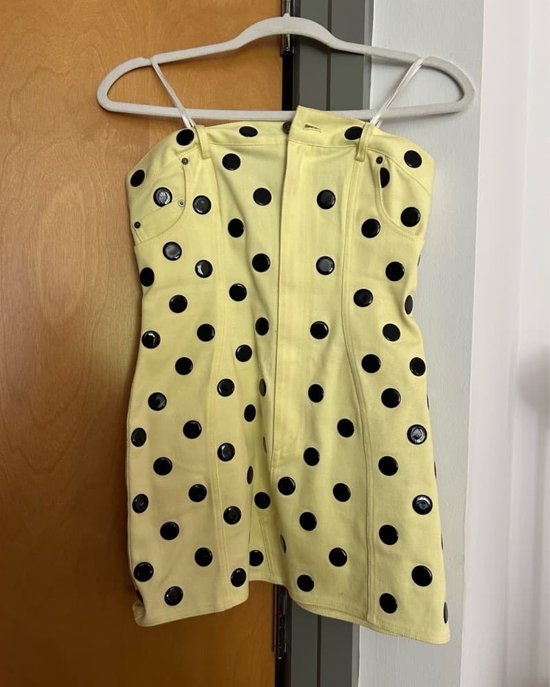Area Yellow Denim Polka Dot Mini Dress - Image 5
