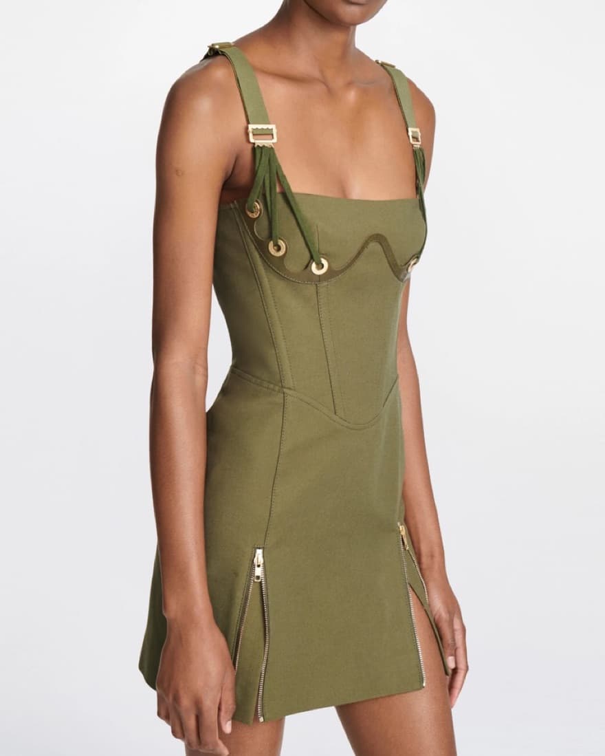 $870 Dion Lee Olive Fan Lace Zip Dress - Image 2