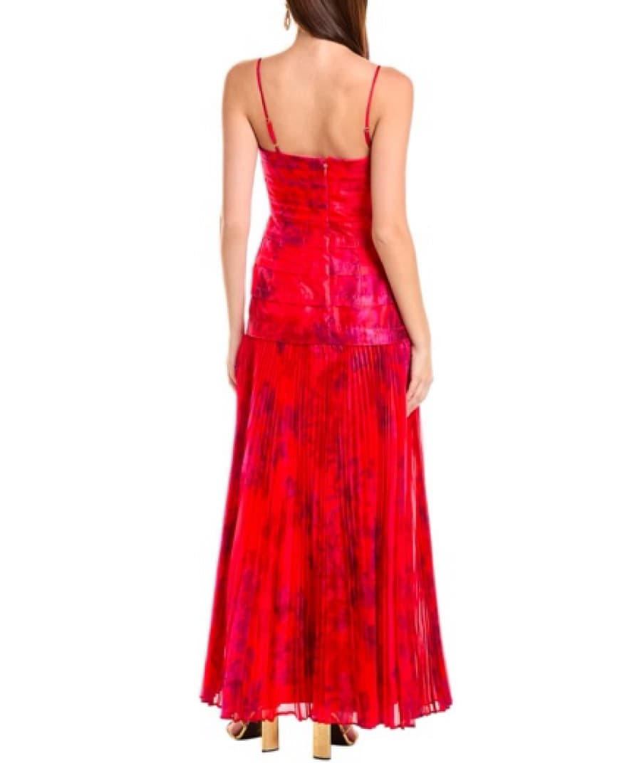 Red Floral Pleated Gown - Image 3