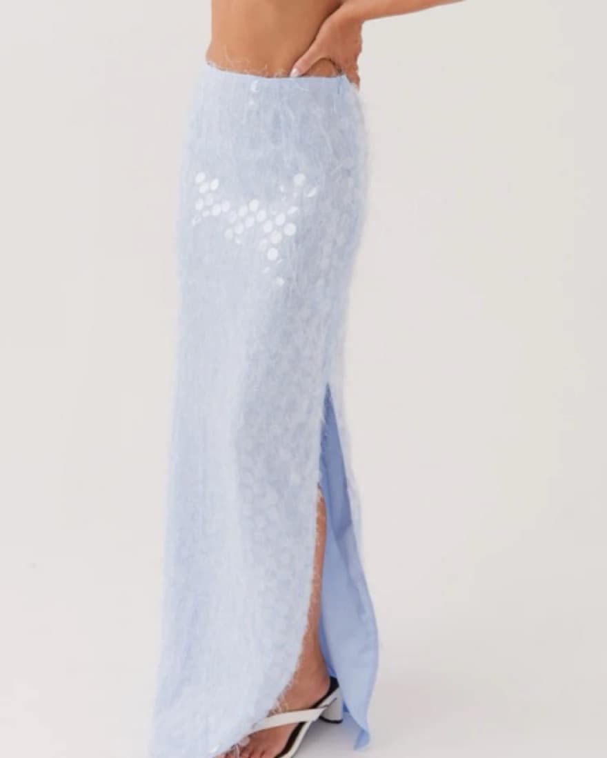 Sequined SkyBlue CropTop & MaxiSkirtSet - Image 2