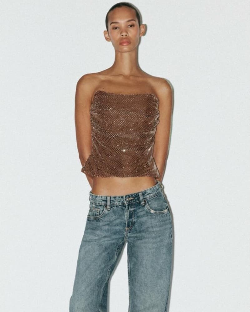 Zara Draped Rhinestone Strapless Top  - Image 1