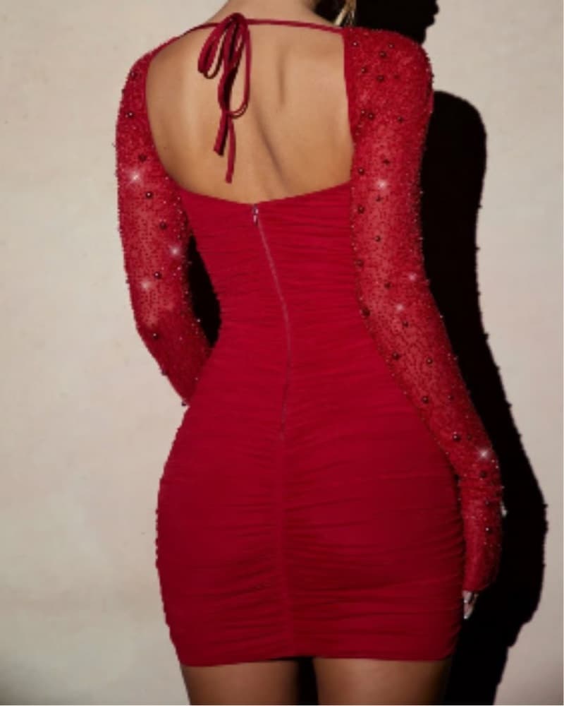 Oh Polly Red Ruched Mini Dress - Image 2