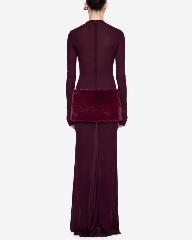 C.Dam Long Sleeve Fur Burgundy Dress - Image 2