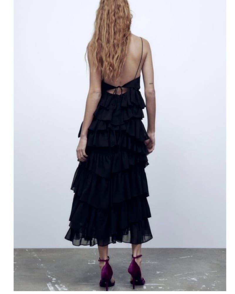 Zara Black Ruffle Midi Dress - Image 2