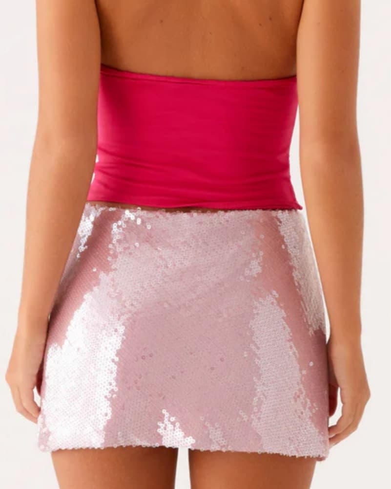 Iridescent Pink Sequin Mini Skirt - Image 3
