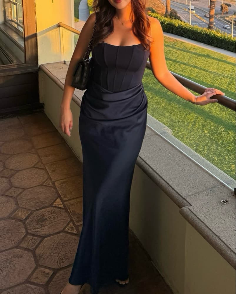 Navy Strapless Corset Dress - Image 3