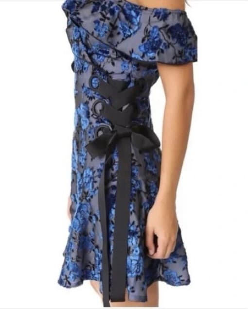 Self Portrait Blue & Black Floral Dress - Image 2