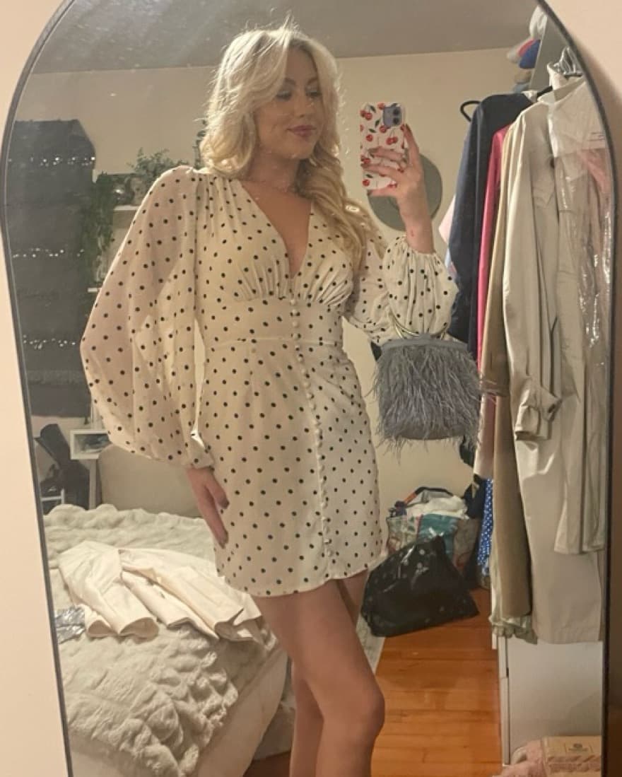 White Polka Dot Puff Sleeve Mini Dress - Image 1