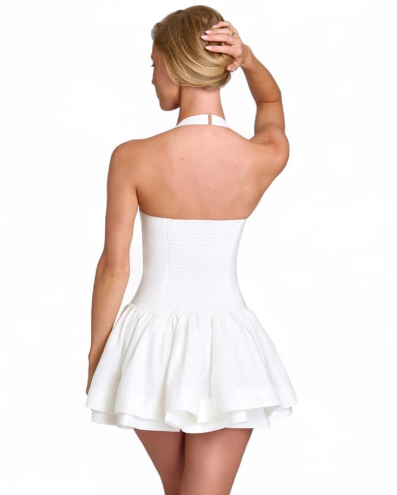 Maybell Flowing White Halter Dress - Image 3