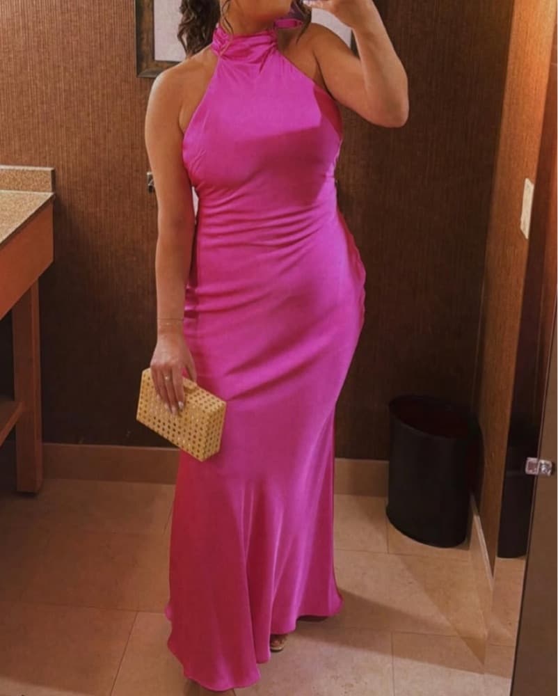 Evianna Satin Gown Hot Pink Bow Revolve - Image 6
