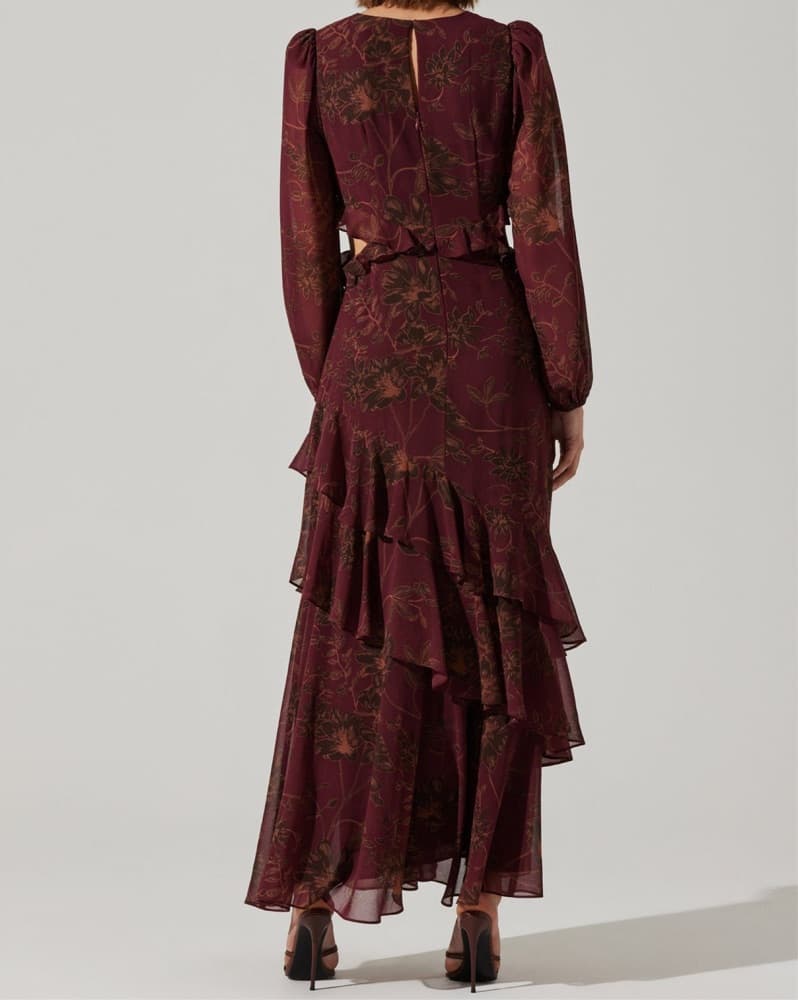 ASTR Burgundy Floral Ruffle Maxi Dress - Image 5