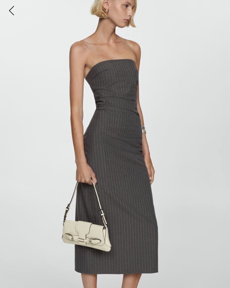 Strapless Pinstriped Midi Dress - Image 2