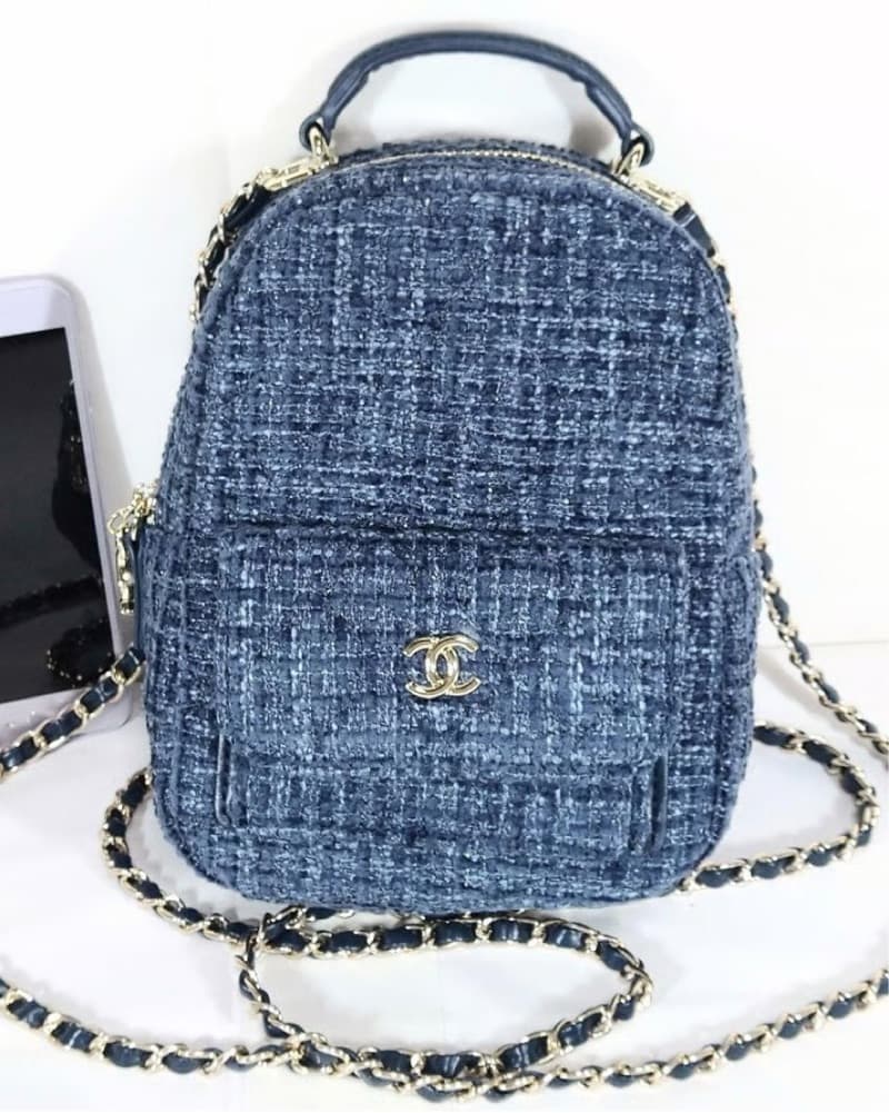 Chanel Tweed Blue Mini Backpack - Image 3