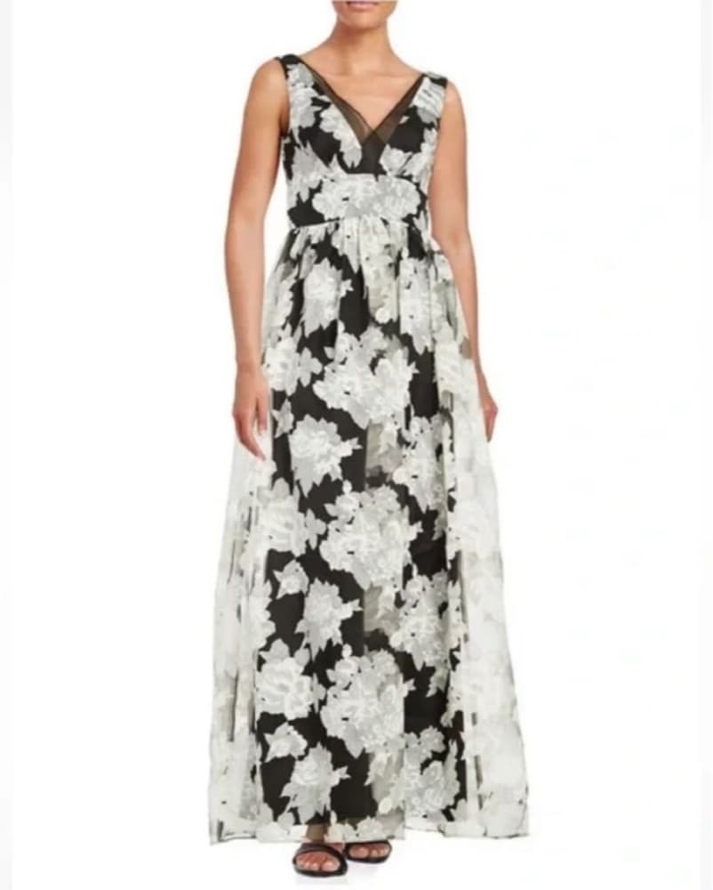 VERA WANG Floral Burnout Illusion Gown - Image 1