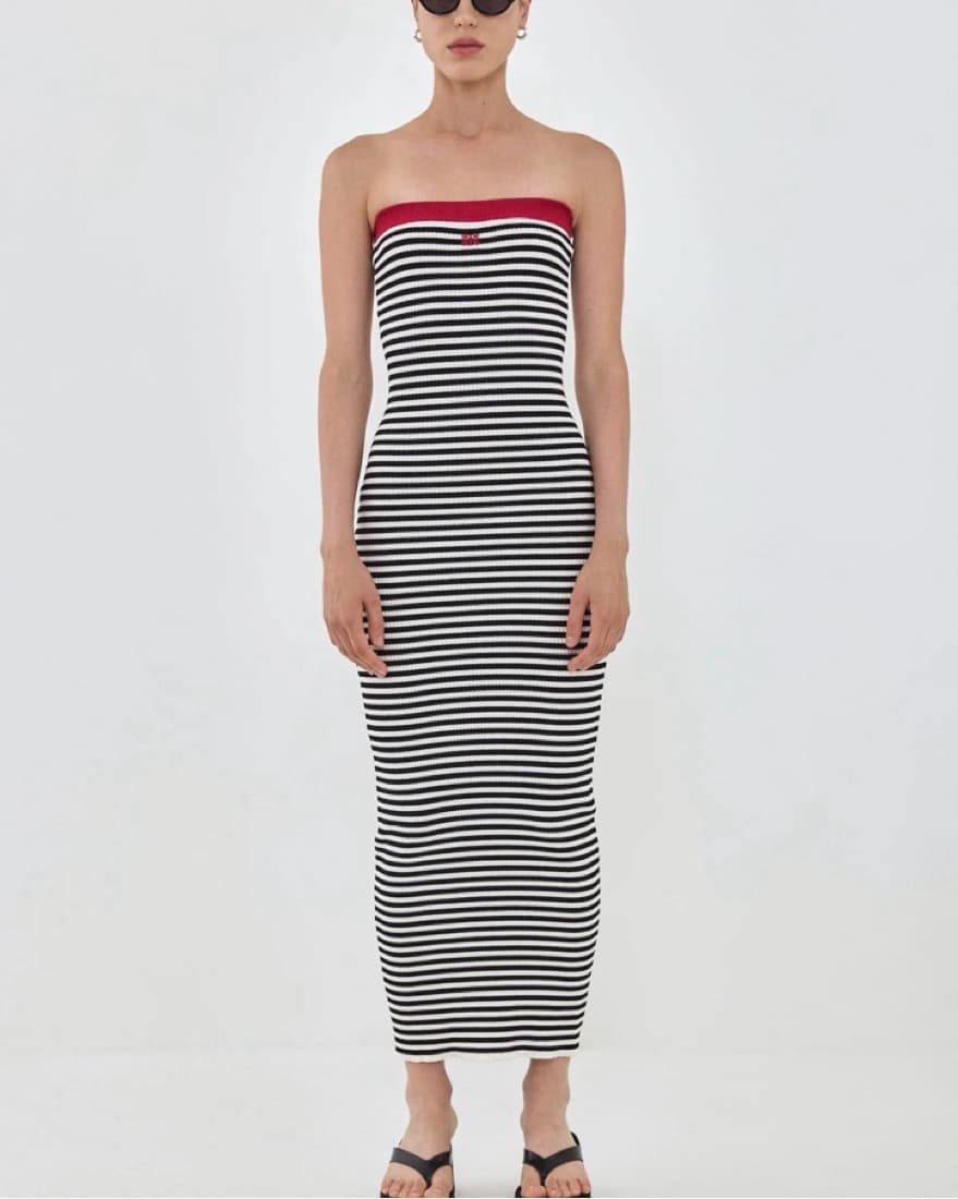 Strapless Maxi Striped Ribbed Dress - Image 5