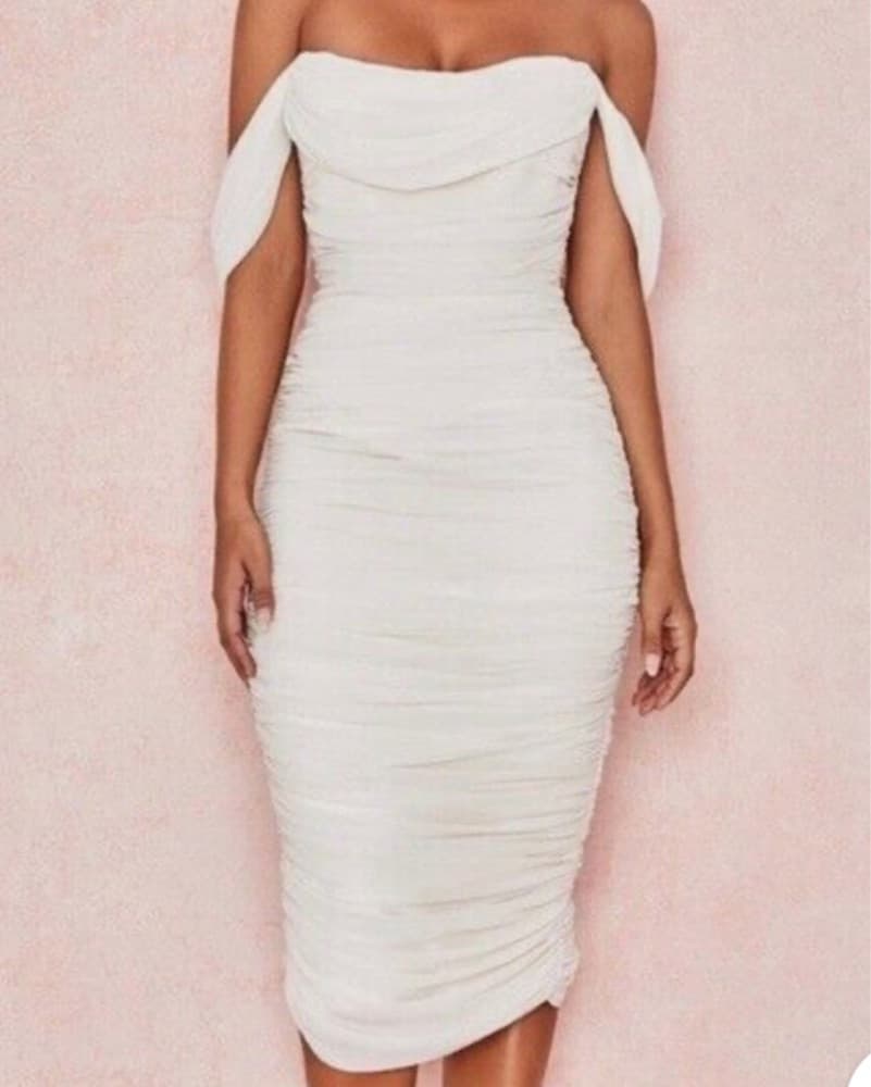 Elegant Off-Shoulder Ruched Dress - Image 2