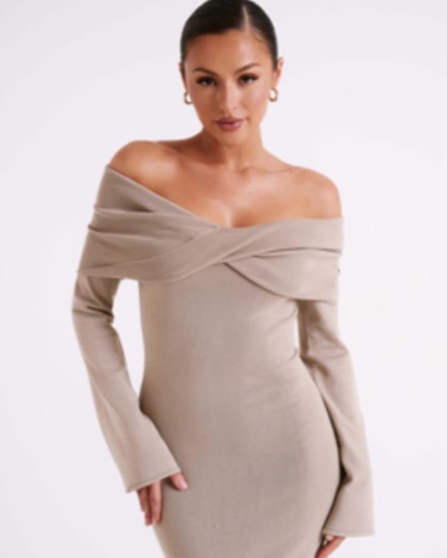 Meshki Off Shoulder Maxi Dress Taupe - Image 1