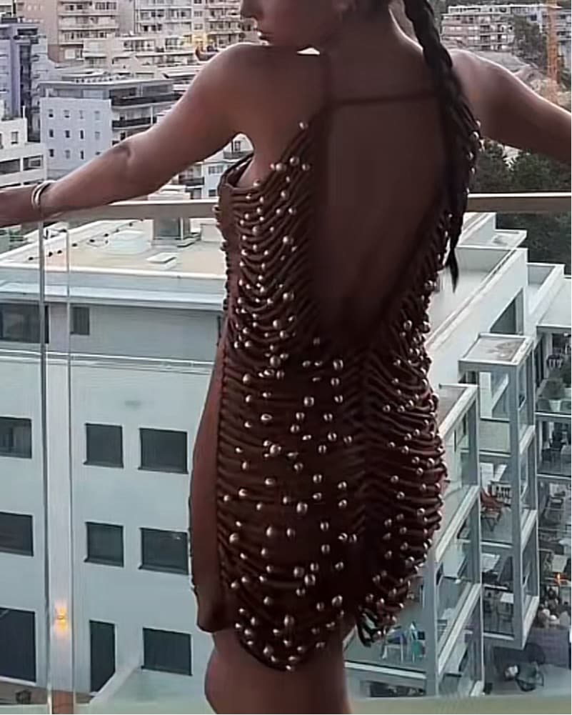 Cult Gaia Brown Beaded Mini Dress - Image 2