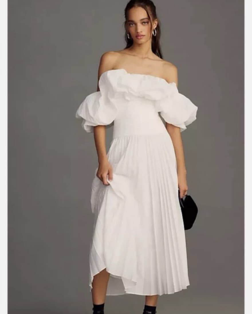 Acler Pleated Dress Puff Sleeve Dress - Image 3
