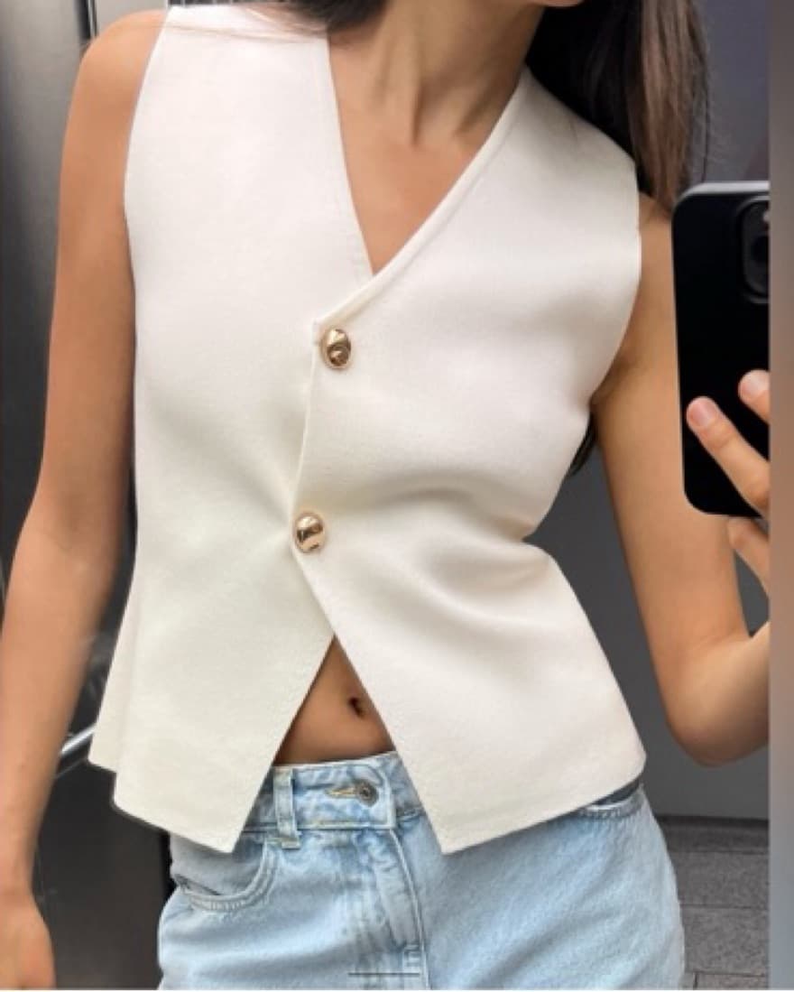 Zara Golden Button Knitted Vest Top - Image 1