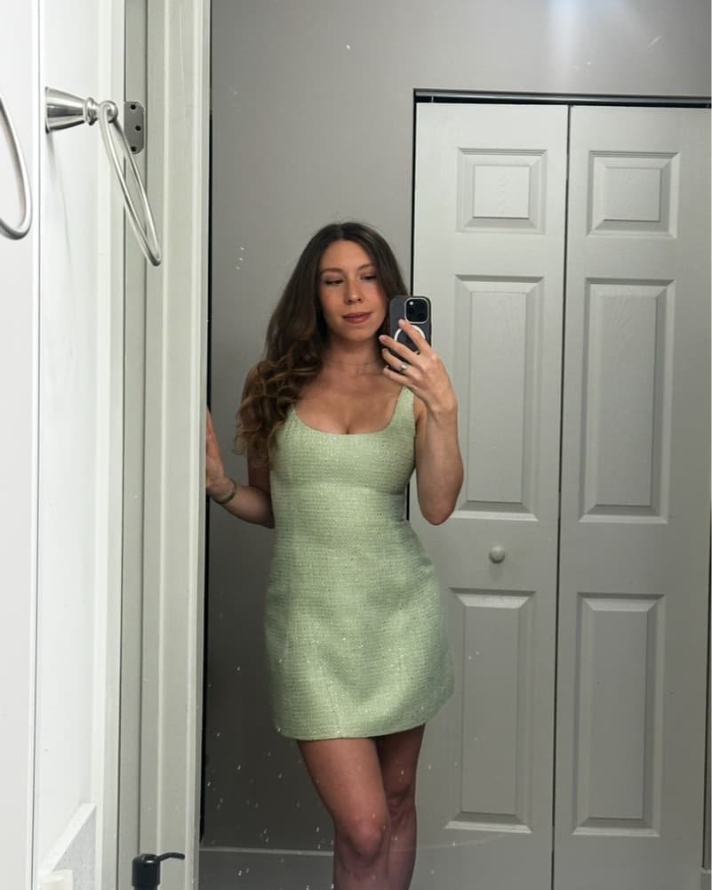 Meshki Pastel Green Tweed Dress - Image 2