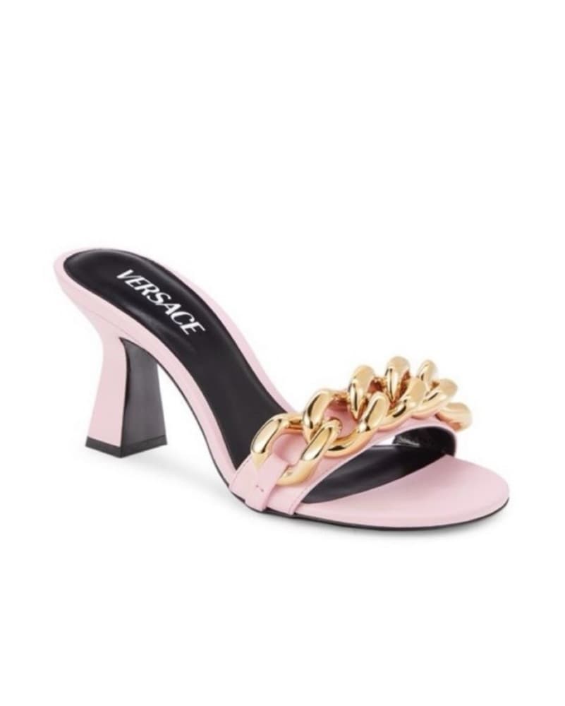 Chic Pink Chain Strap Slides - Image 1